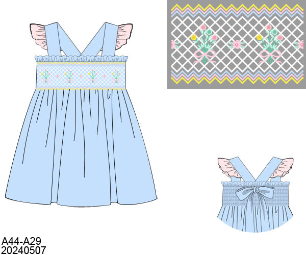 Geometric Floral Smocking - Dress