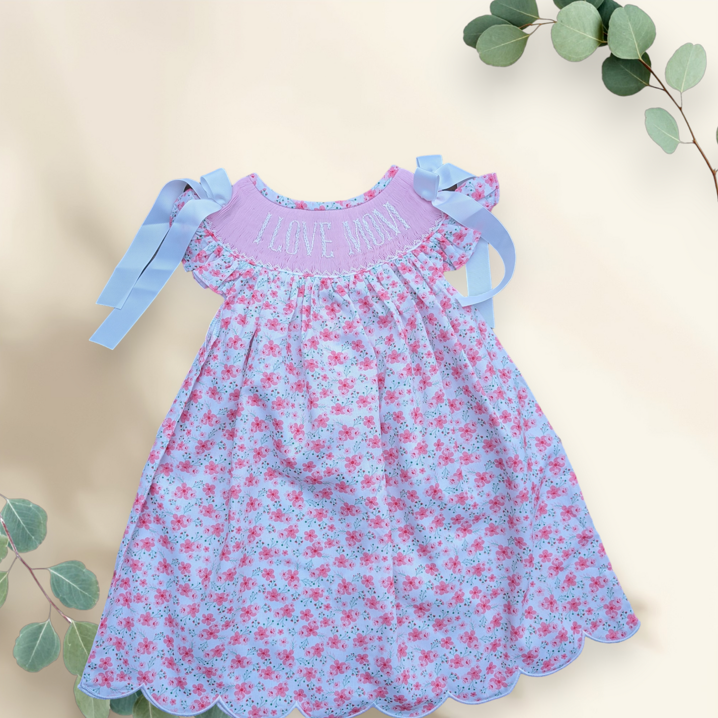 Smocked I Love Mom Dress