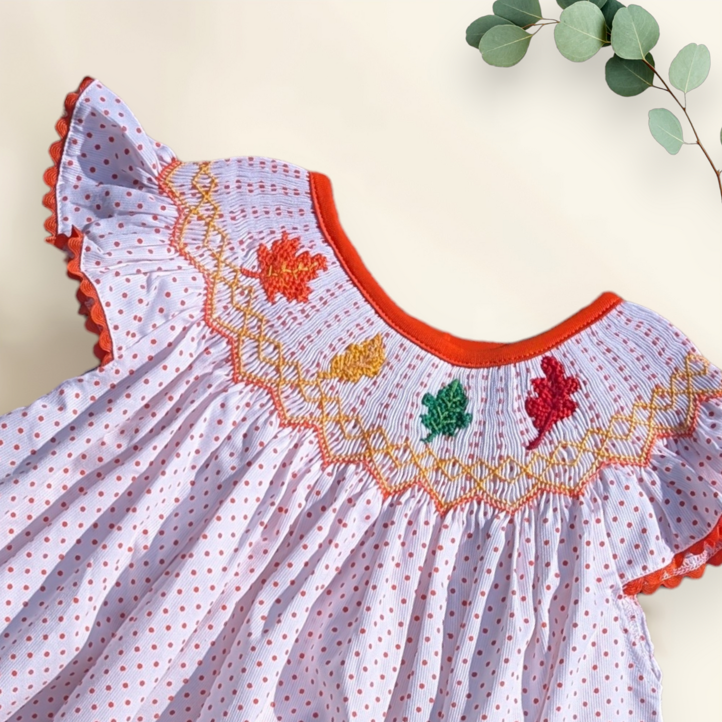 Geometric Smocking Fall Leaves - Dress