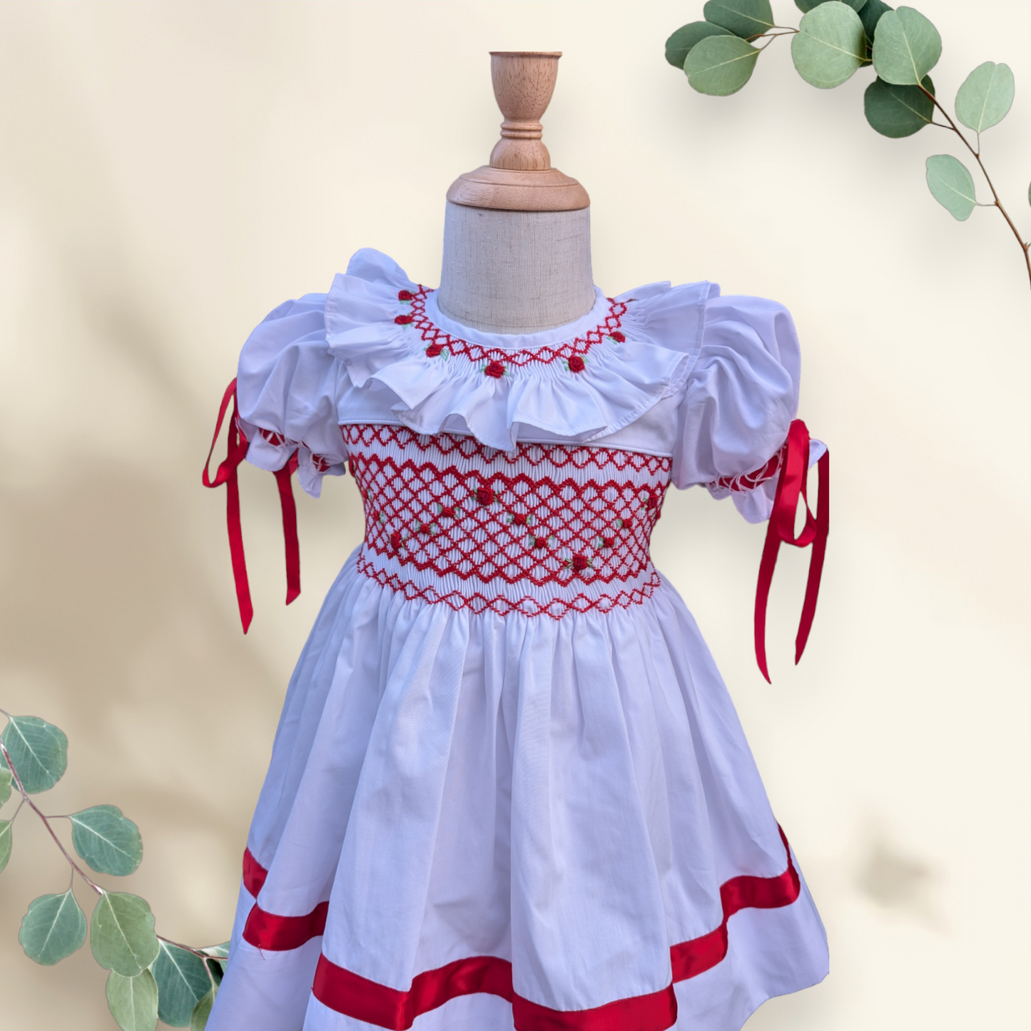 Christmas Dress w/ Geometric Smocking