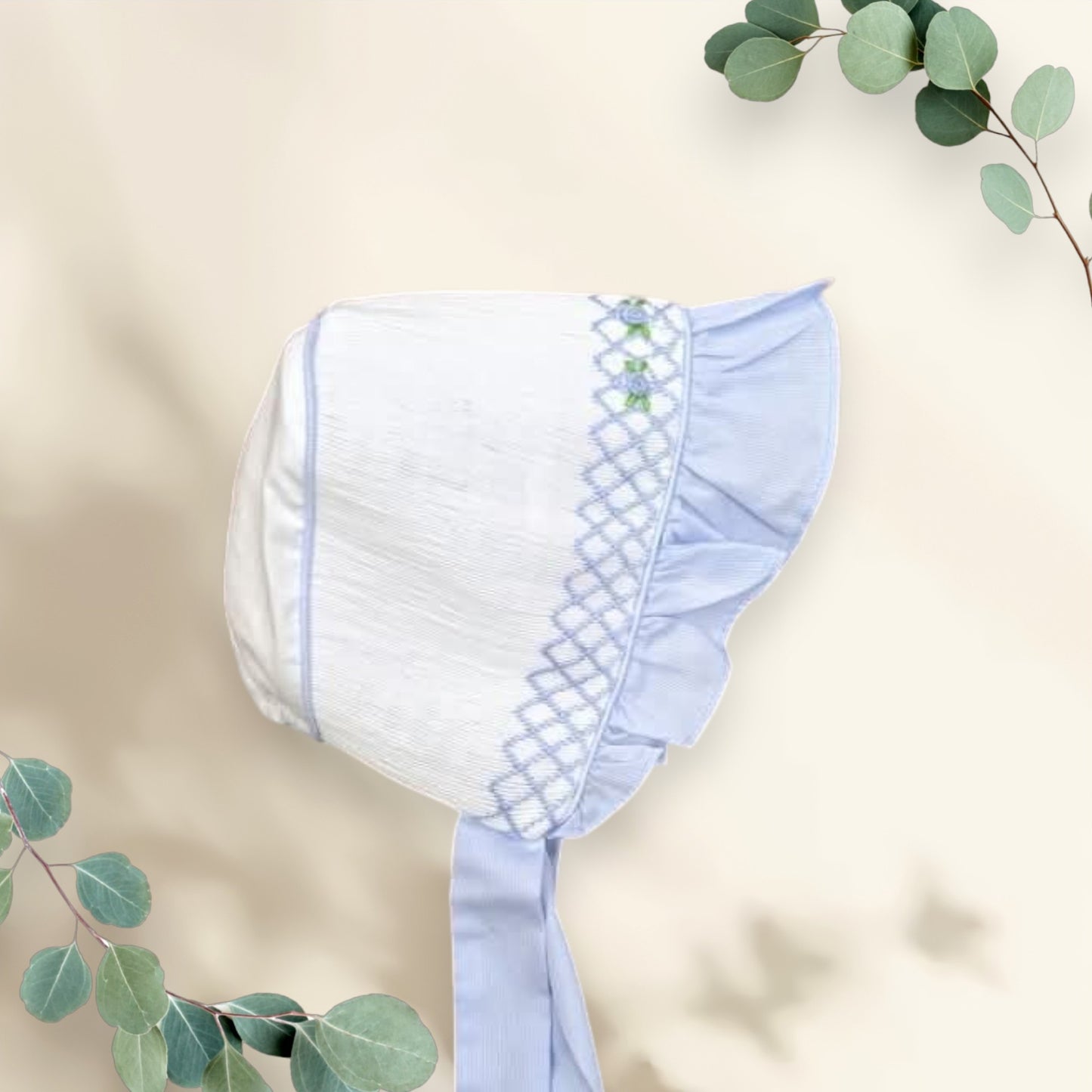 Bonnet - Blue Floral Embroidery