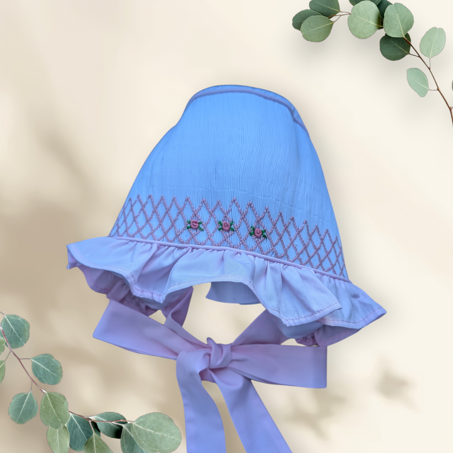 Bonnet - Pink Floral Embroidery