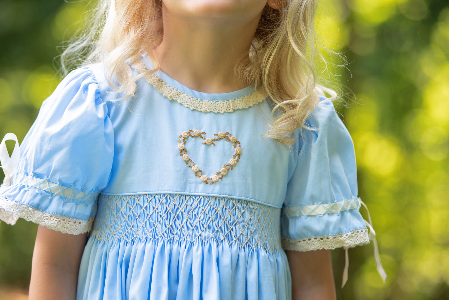 Blue Geometric Dress with Heart Emboidery