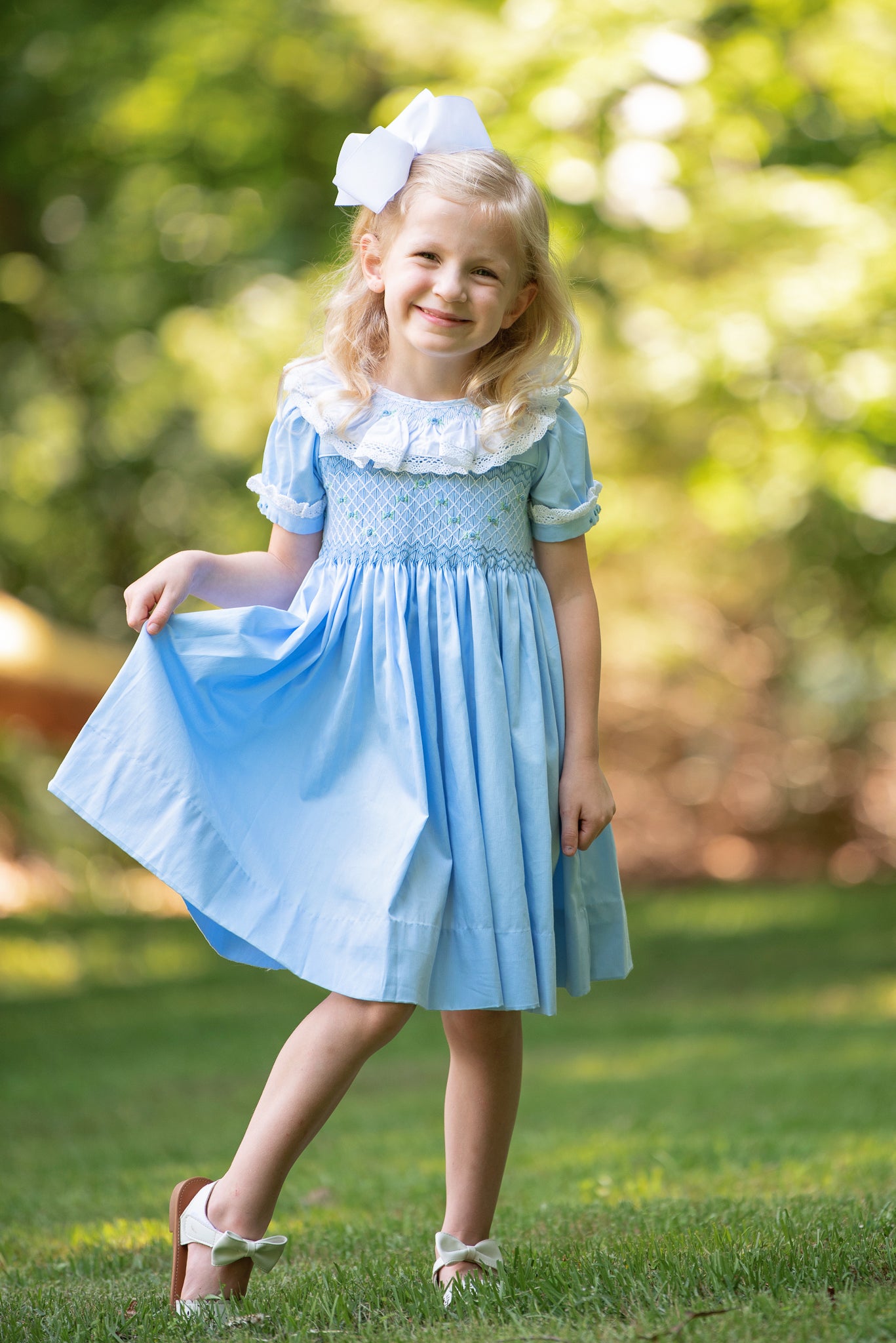 Blue Geometric Smocking Dress