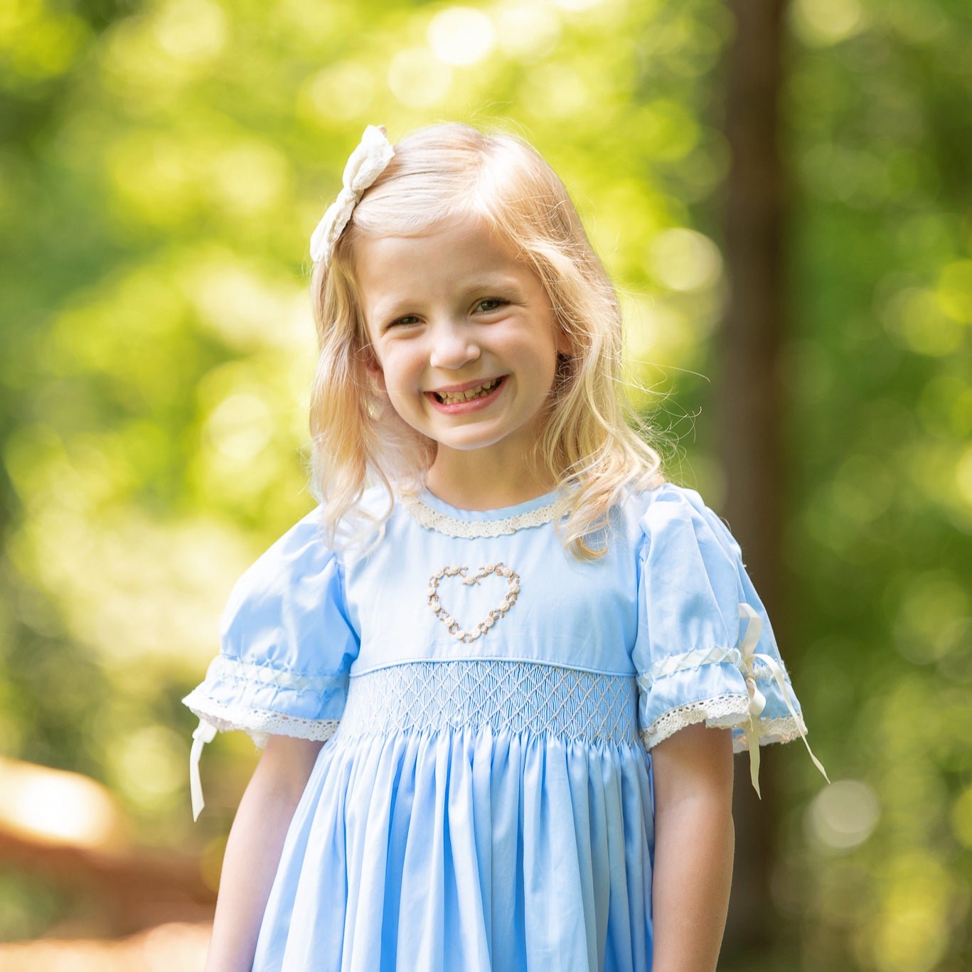 Blue Geometric Dress with Heart Emboidery