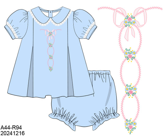 Bow & Flowers Embroidery - Bloomer Set