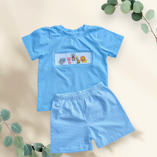 Smocked Zoo Animals Short Set