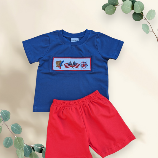 Smocked Patriotic Short Set