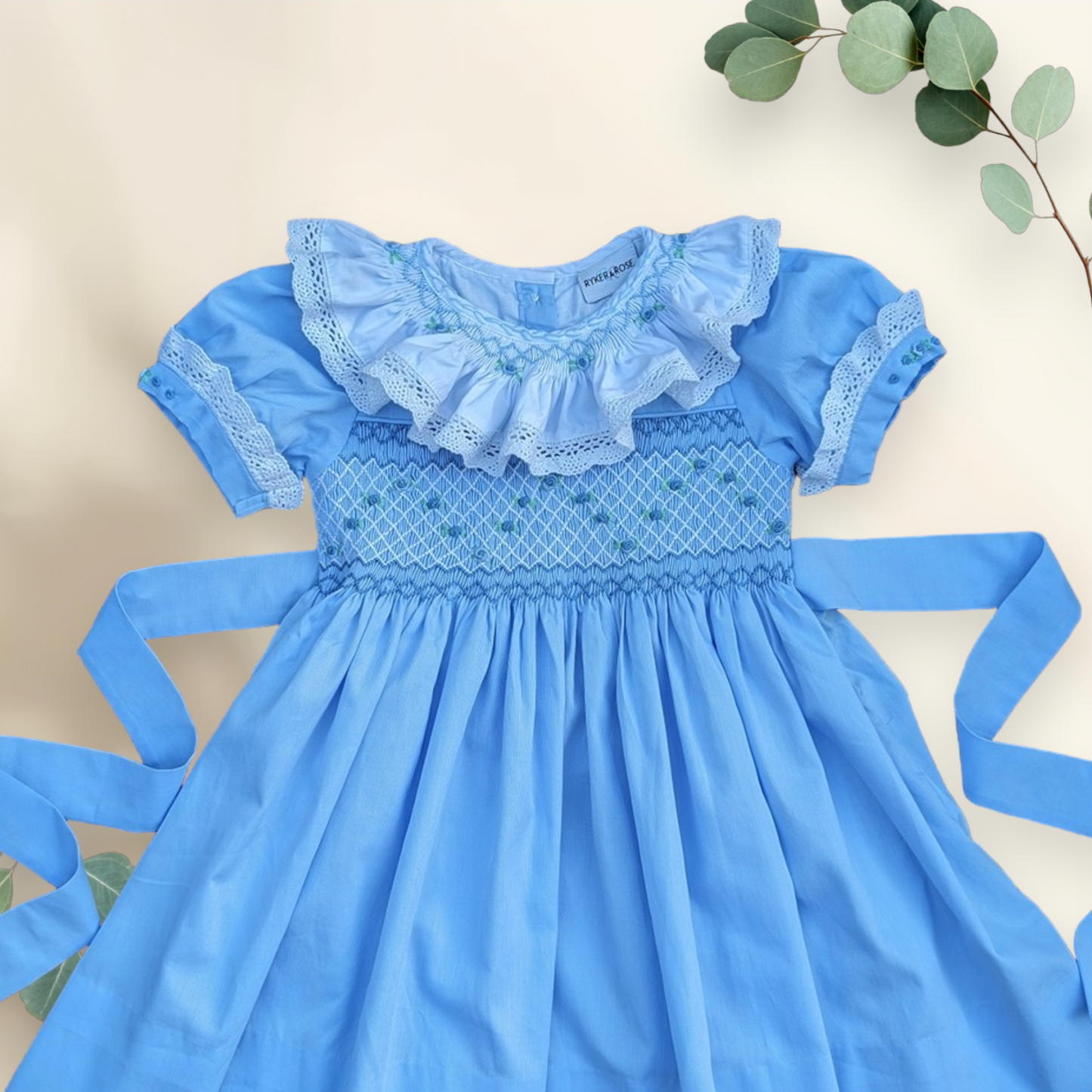 Blue Geometric Smocking Dress