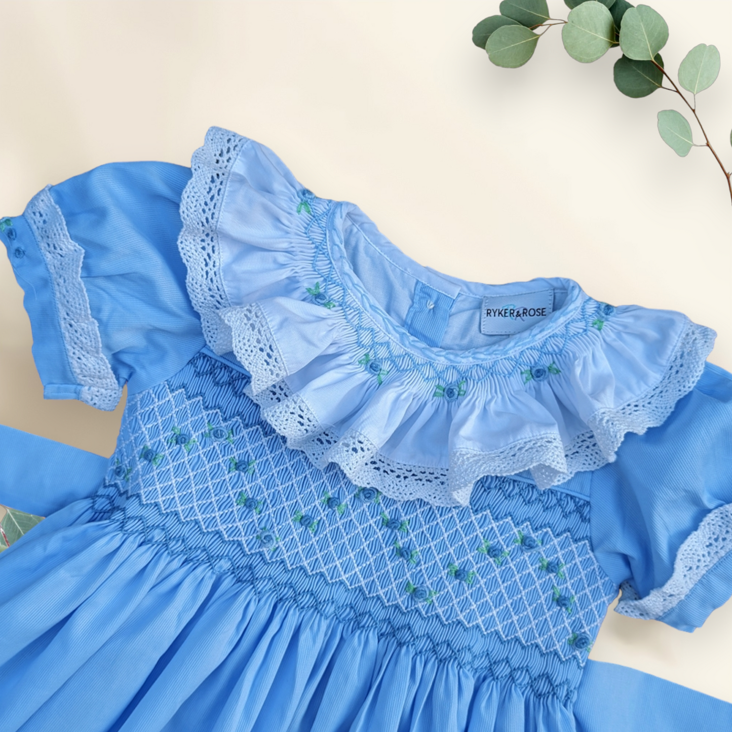 Blue Geometric Smocking Dress