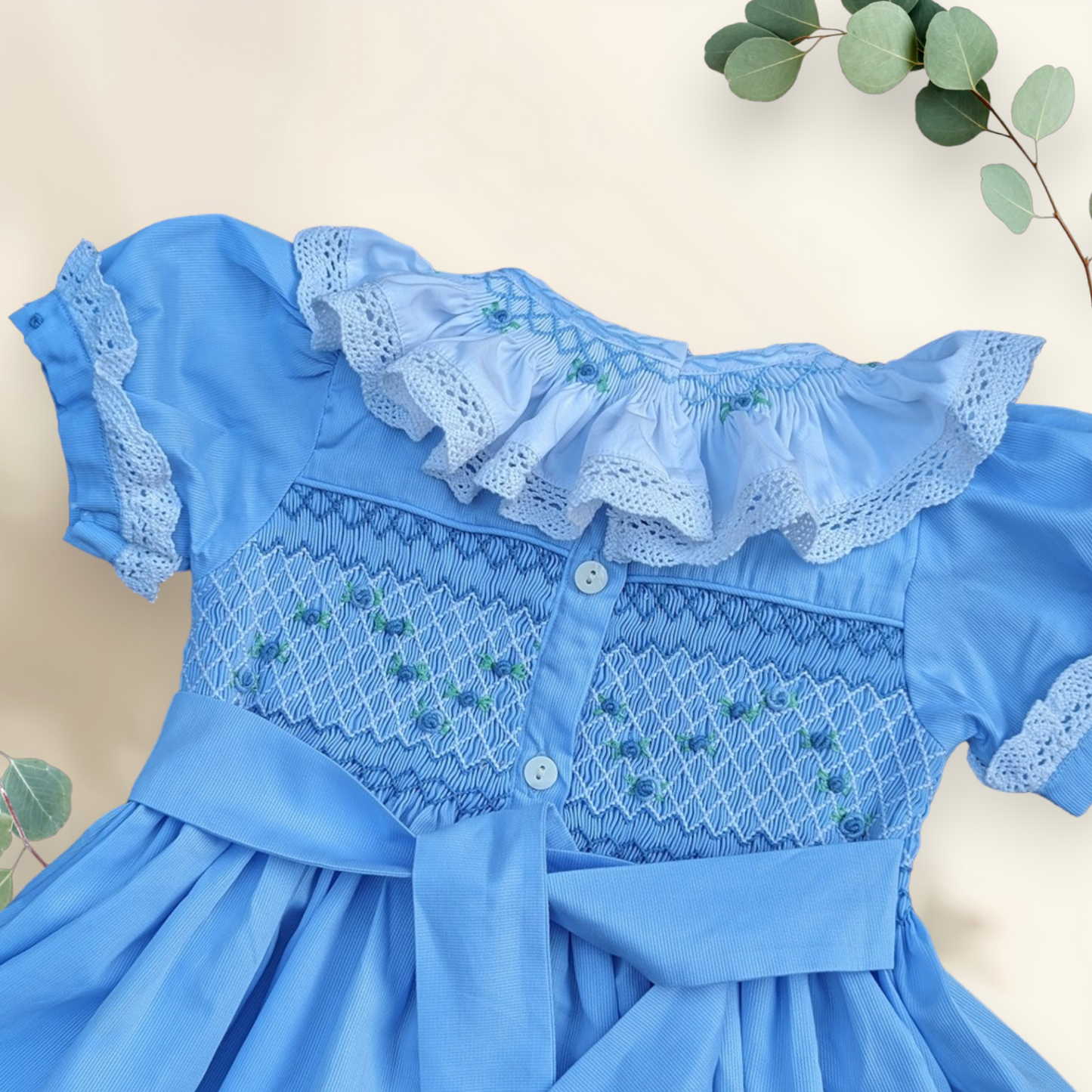 Blue Geometric Smocking Dress