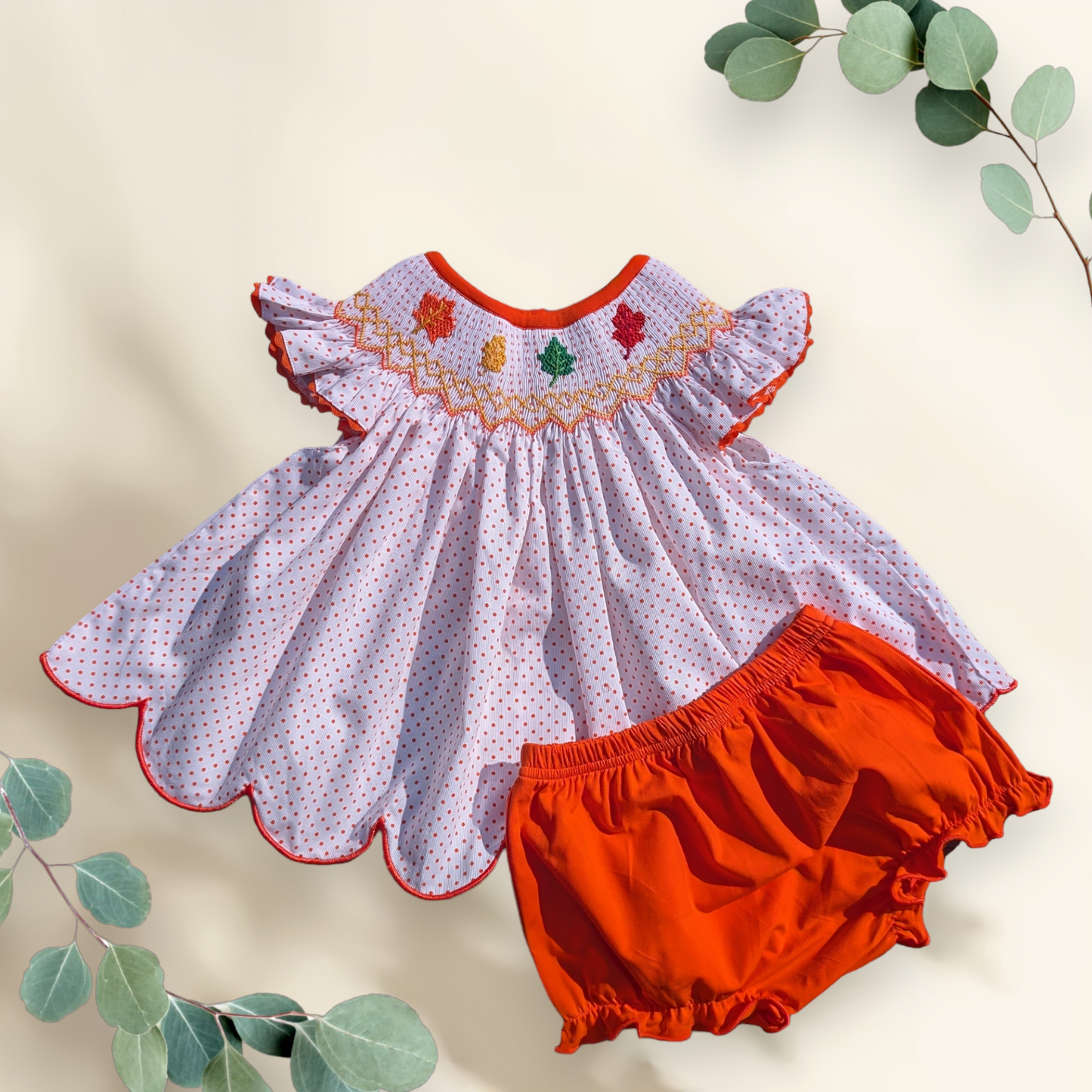 Geometric Smocking Fall Leaves - Bloomer Set