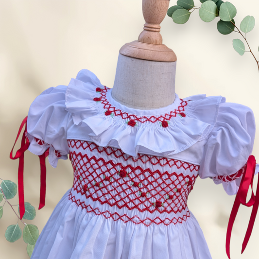 Christmas Dress w/ Geometric Smocking