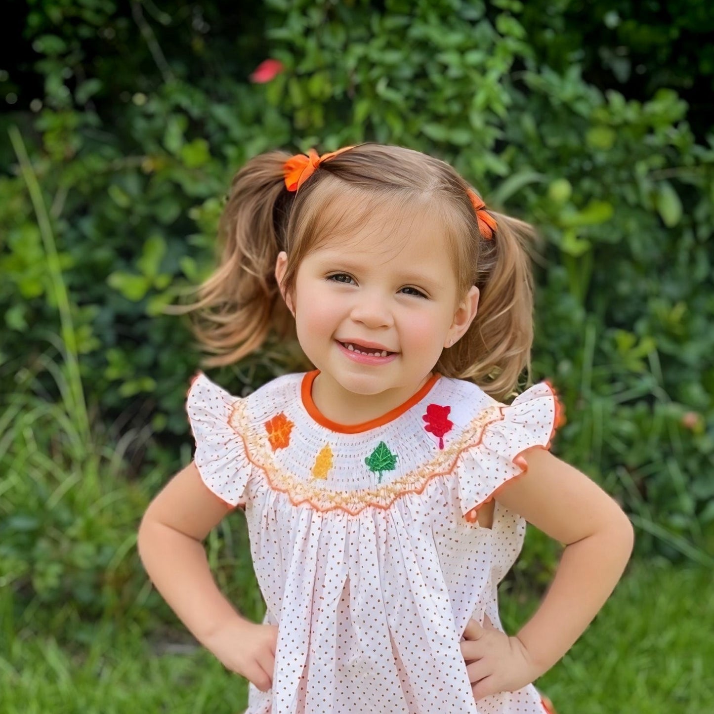 Geometric Smocking Fall Leaves - Dress