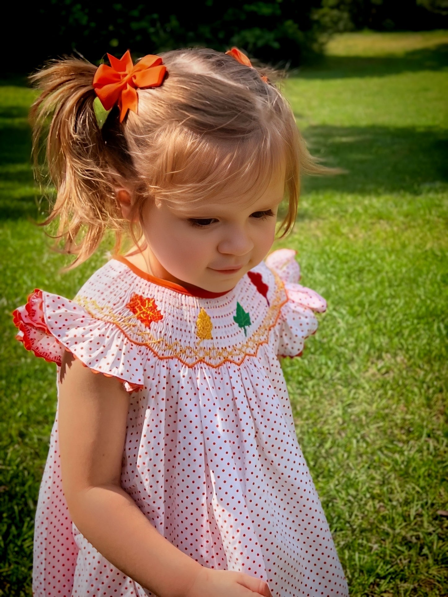 Geometric Smocking Fall Leaves - Dress