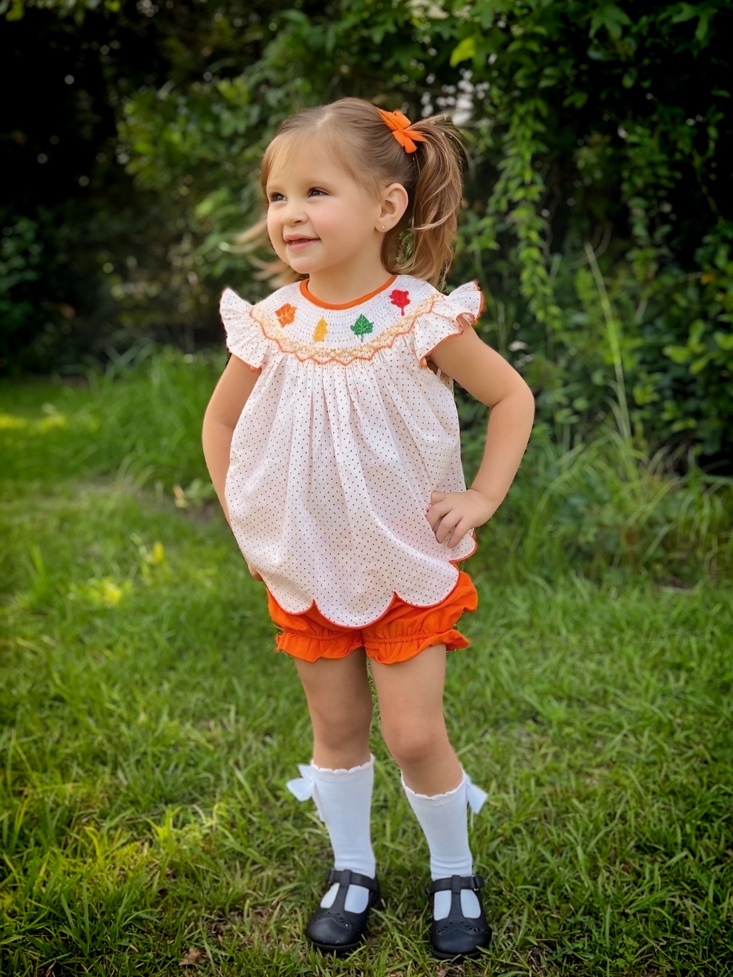 Geometric Smocking Fall Leaves - Bloomer Set