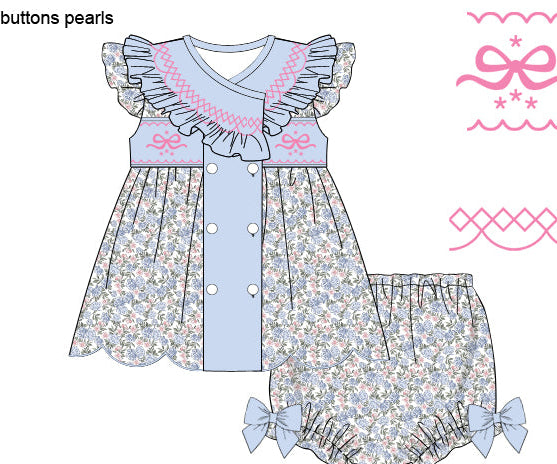 Blue Floral Mom & Me - Bloomer Set