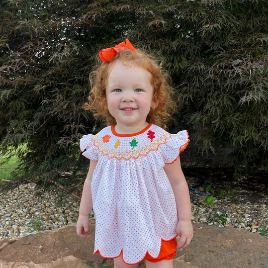 Geometric Smocking Fall Leaves - Bloomer Set